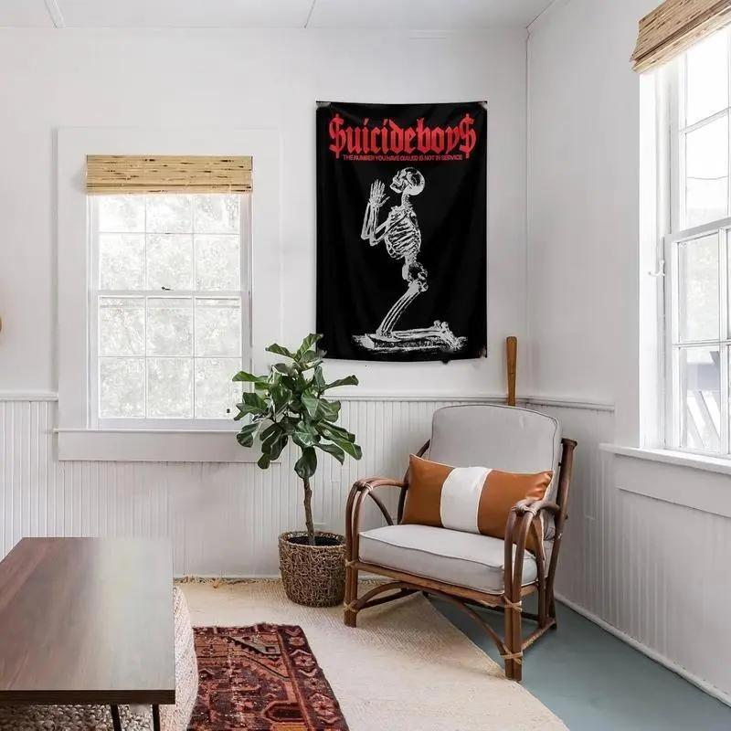 Suicideboys tapestry polyester wall hanging bedroom studio hiphop skeleton decoration lightweight punk rock wall decoration
