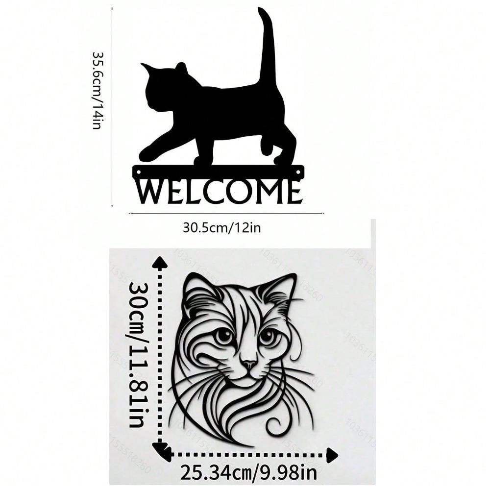 Black Cat Welcome Sign Metal Wall Art 12 Inch Rust Proof Home Decor Bathroom Waterproof Gift Modern