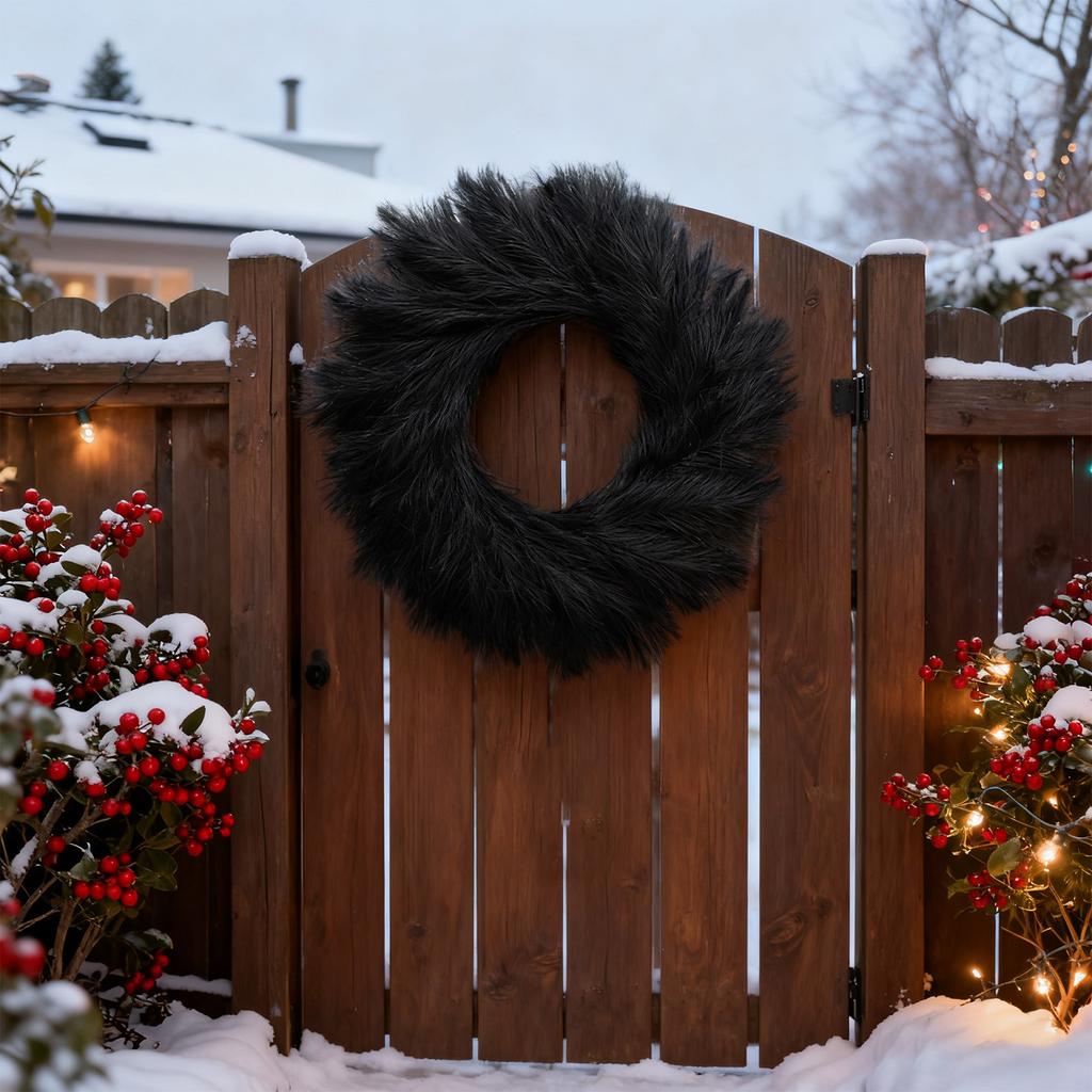 Simulace kruhu z mrazem obalené trávy a vinné révy s zelenými rostlinami, kruh z vodní trávy a vinné révy, květinový věnec, bez baterie