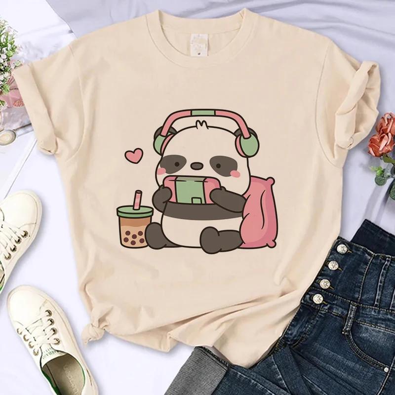 Funny Cute Panda Printed T Shirt for Women Summer Short Sleeve Cartoon Casual Creative T-shirt Vintage Round Neck Clothes