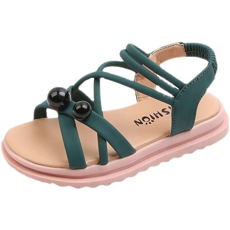 Girls Sandals 2025 Summer New Fashion Soft Sole Little Princess Shoes Small Ball Baby Shoes Medium and Large Children's Beach Shoes