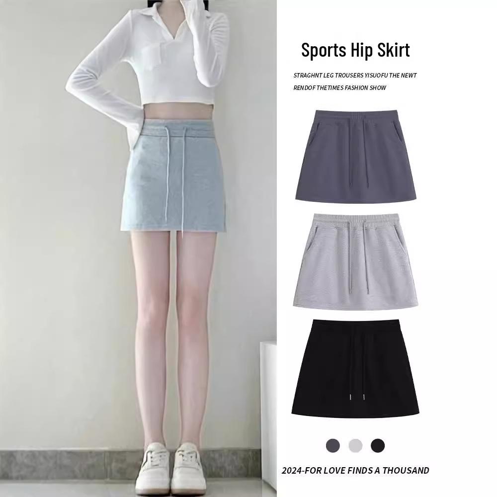 

American Style High Waist Slimming Midi Skirt Women’s Sporty Bodycon Sweatshirt Skort XL білий