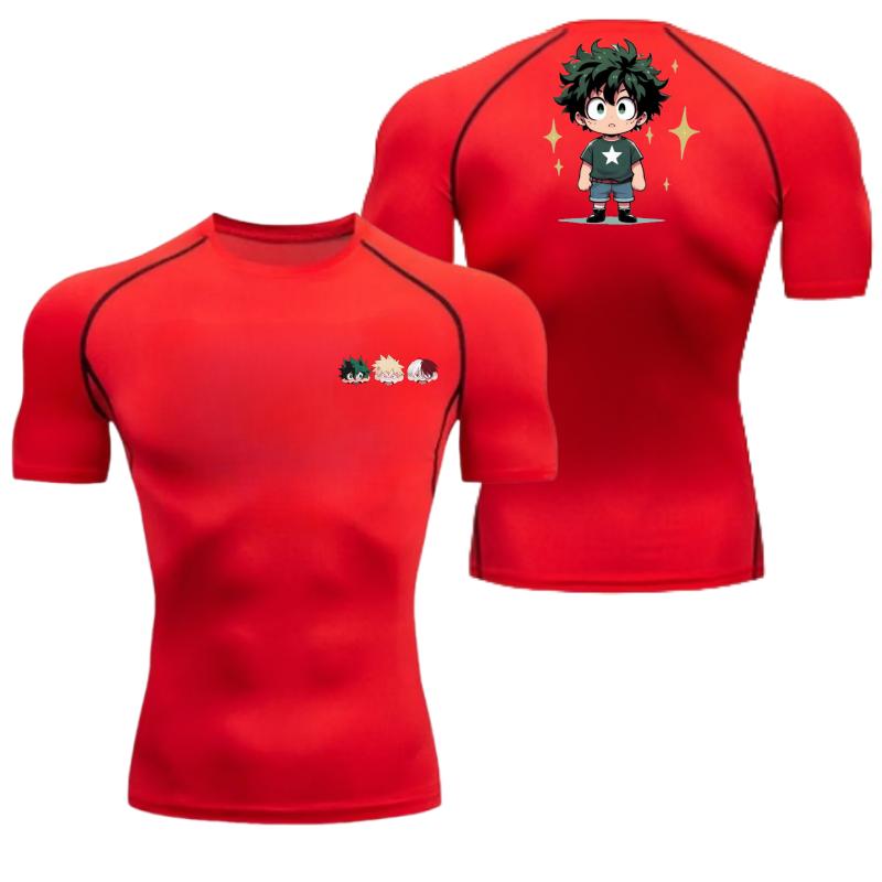 Men Summer Athletic Compression TShirt Breathable QuickDry High-Elasticity Short Sleeve Tee with Bold Izuku Midoriya Graphic Gym