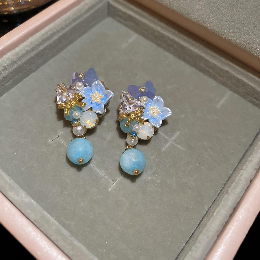 French Court Style Silver Needle Zircon Rectangular Earrings Exquisite Light Luxury High-end Stud Earrings Exaggerated Earrings Women