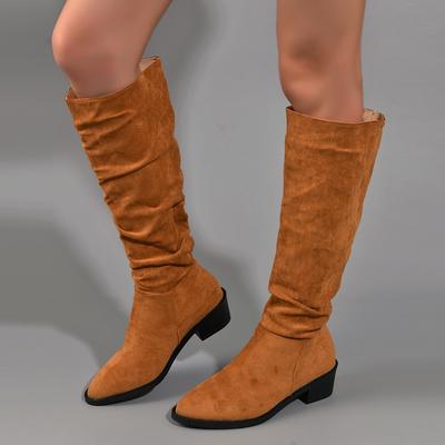 New Style Women Mid Calf Boots Retro High Heels Solid Color Women Shoes Round Toe Rome Females Low Heels Boots Zapatos Mujer