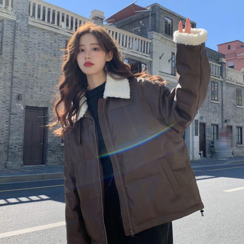 

Imitation fur pu leather jacket cotton coat winter women s new small loose thickened warm jacket XL