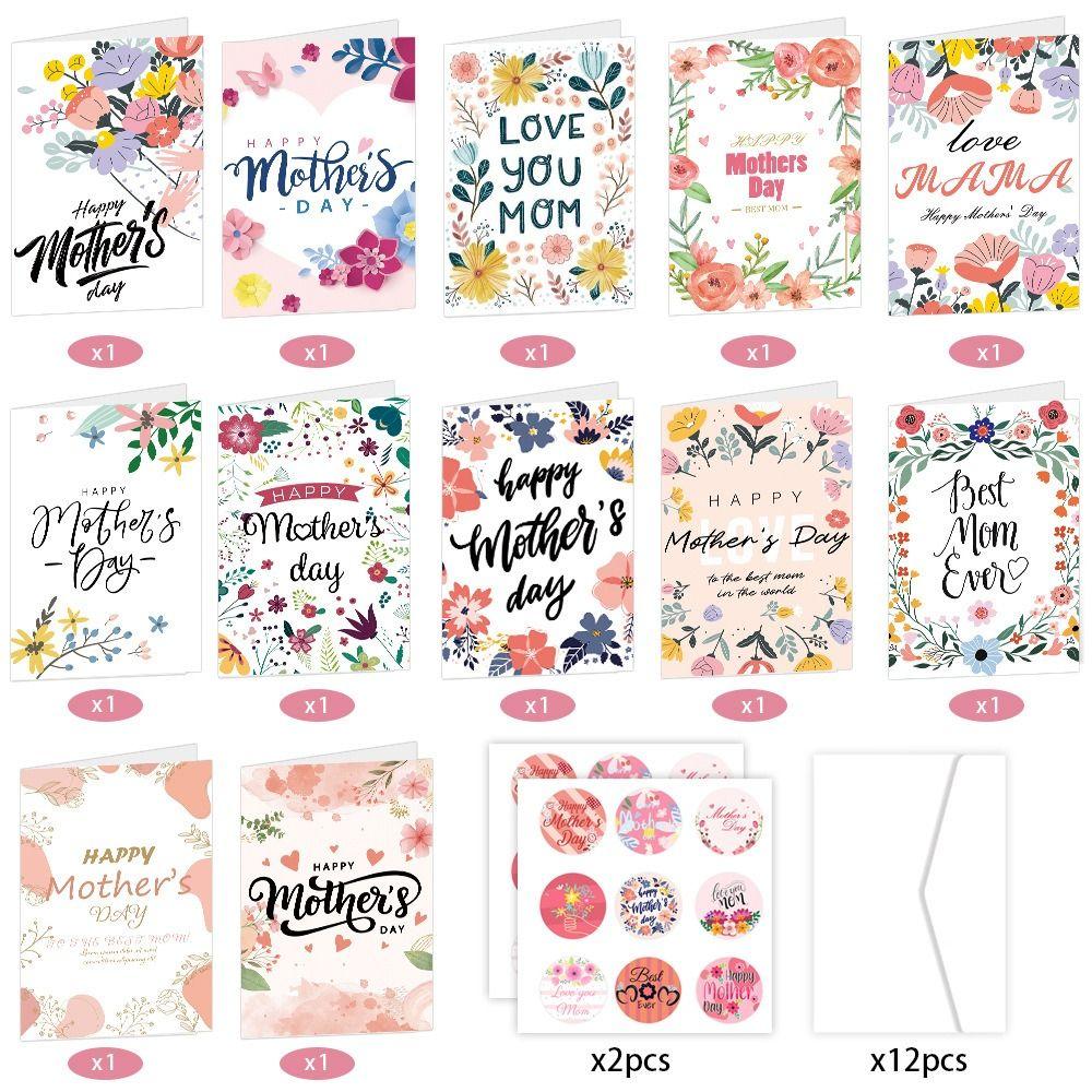 12pcs Festival Party Gift Card Foldable Message Card Mother's Day Greeting Card  Happy Mother's Day
