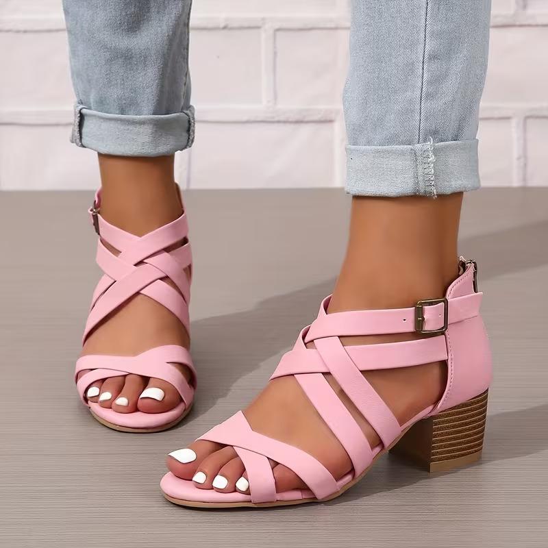 Cross-Tied Criss Cross Sandals Heels for Women Cutout Zip Up Open toe Block Heel Heels Sandals with Heels for Women