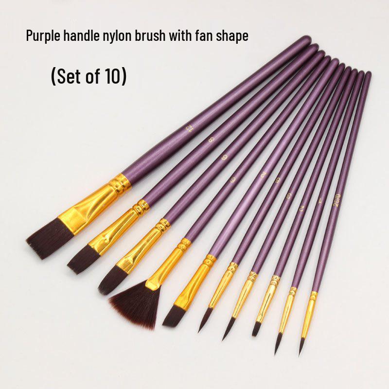10-Piece Nylon Gouache & Acrylic Paintbrush Set for Students