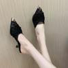 Pointed Stiletto Slippers Women's Outer Wear 2025 New Lace Hollow Temperament Fashion Fairy Style Metal Head Half Drag