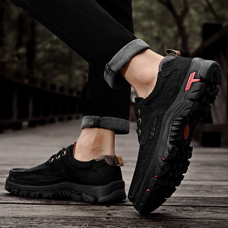 Fashion 2025 New Men Genuine Leather Sneakers Hiking Shoes Casual Leather Lace Up Outdoor Oxfords Antiskid Thick Bottom Walking Shoes