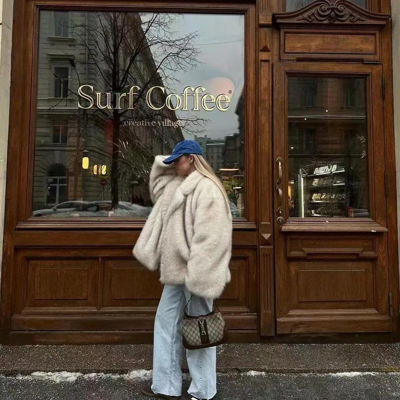 VAYLA New Street Style Long Plush Coat Women with Thick Warm Cold Autumn Winter Faux Fur Coat High-Quality Fluffy Dyed Fox Fur Jacket