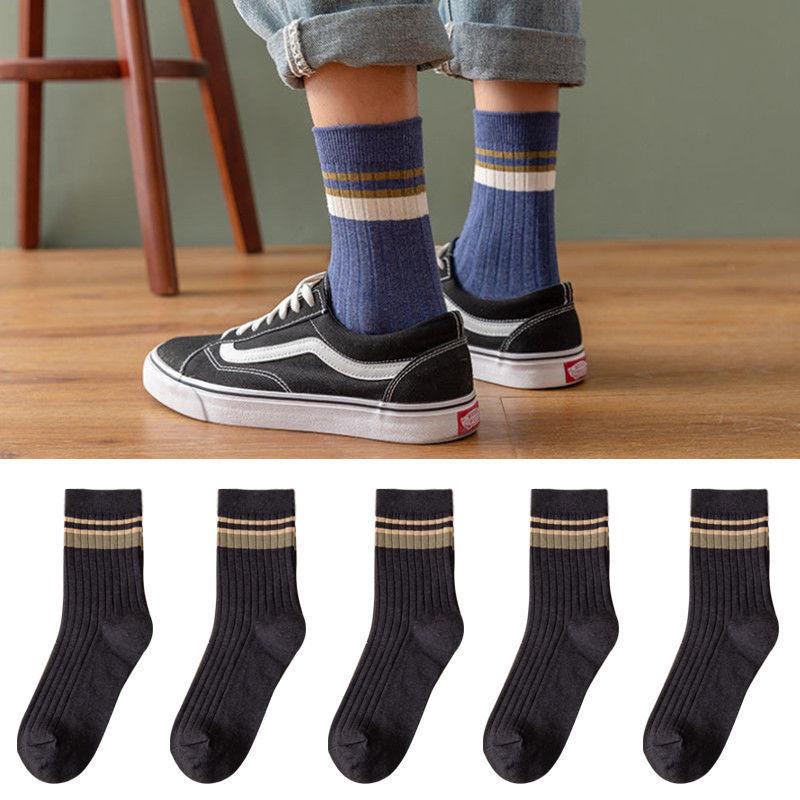 

Men s Mid-Tube Solid Color Striped Socks: Deodorant, Sweat-Absorbent for Spring, Autumn, and Winter One Size - Regular Socks