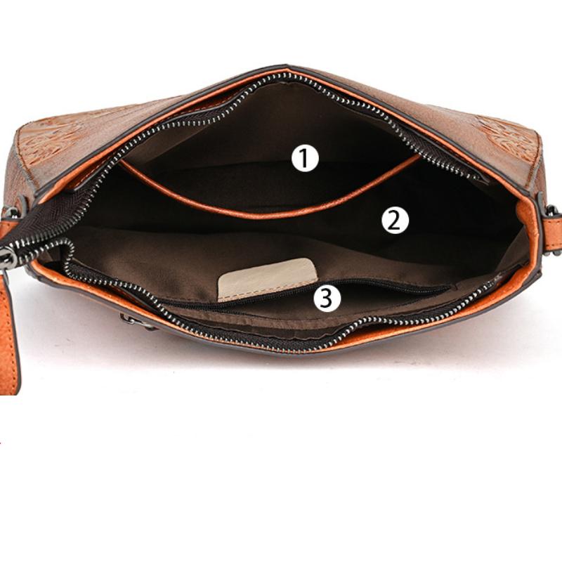 Johnature Retro Embossed Shoulder Bags Genuine Leather Women's Bag Versatile Cowhide Handmade Handbag