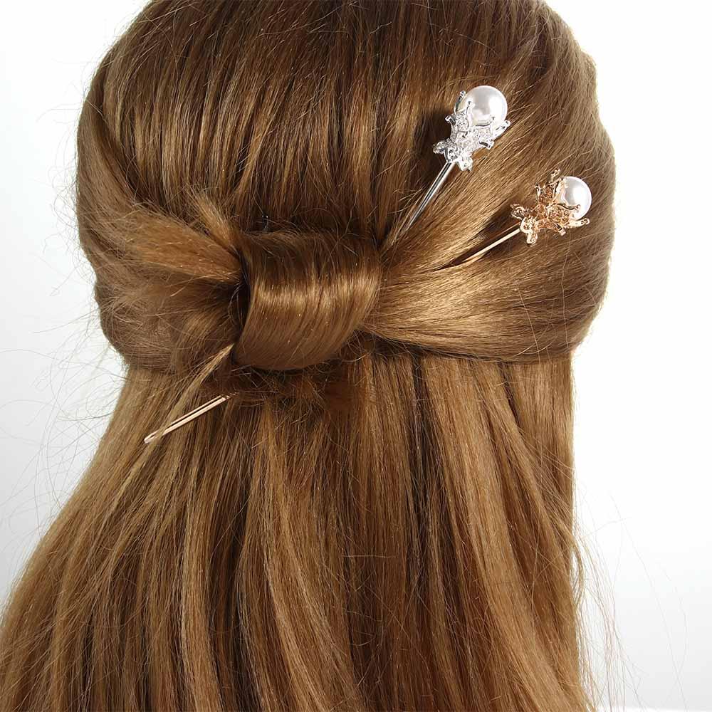 Lady Chinese Style Gold Silver Color Vintage Metal Hair Clip Hairpin Hair Sticks Hair Accessories