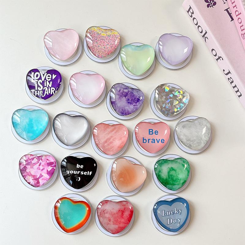 Glass Love Mobile Phone Airbag Bracket Pasted Magnetic Telescopic Desktop Watching Drama Tracking Support Ring Creative Pattern