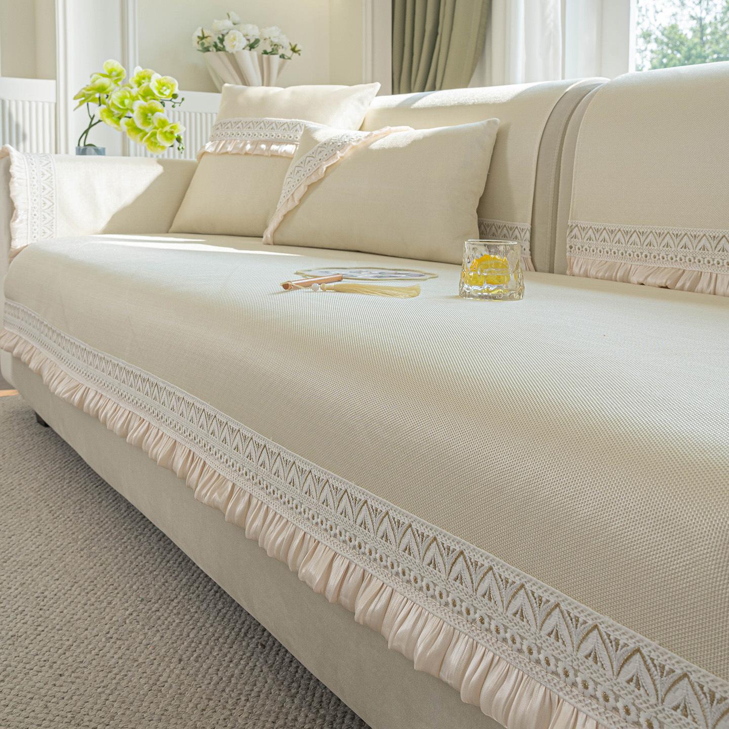 Summer Ice Silk Sofa Cushion Cool French Non-Slip Light Luxury High-End Mat Cover Sofa Cover 7070cm 2339₽