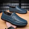 Fashion Breathable Genuine Leather Men Shoes Summer Slip On Loafers Men Casual Leather Shoes Blue Flats Hot Sale Driving Shoes Moccasins