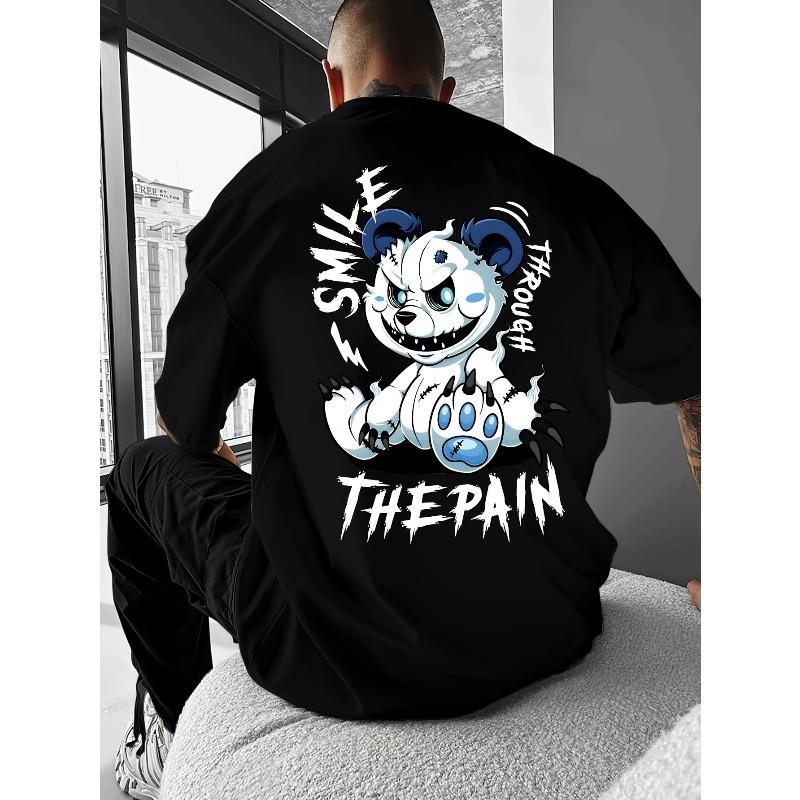 

Oversized Streetwear T-Shirt Suitable for Summer - Loose Fit Bear Print Round Neck Tee with Cute Street Bear, Breathable Casual Wear & Layering Piece 4XL чорний
