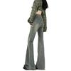Nostalgia Blue Big Size Micro Flare Jeans Female Spring and Summer High-waisted Raw Edge Skinny Cover Crotch Flare Pants Retro Jeans for Ladies