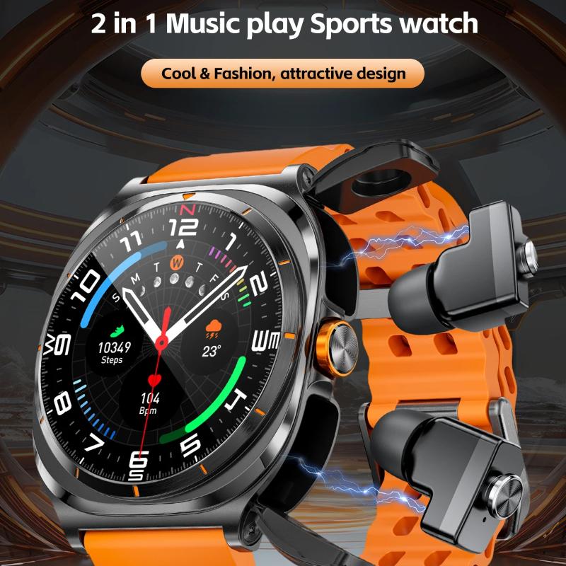 2025 New Smart Watch 2 In 1 Earphone Smartwatch Bluetooth Call for Men Watch Navigation Heart Rate Monitor Sports Music SmartWatch