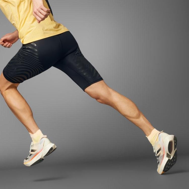 adidas Adizero Control Striped Mid-Waist Slim-Fit Running Short Tights Men Bottoms Black IK9716