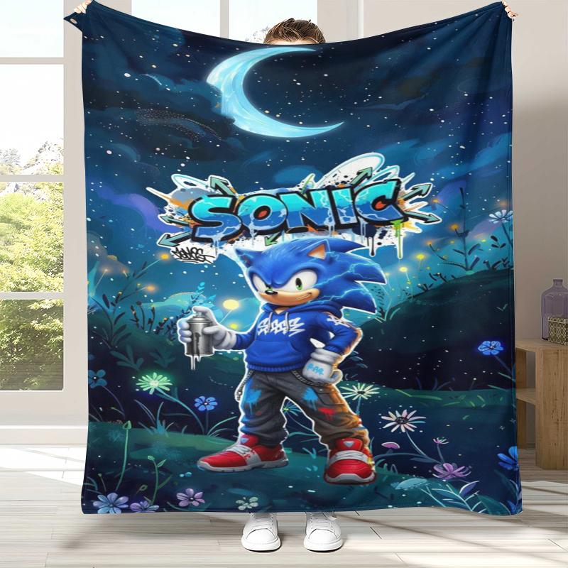 Retro S-Sonic Cartoon Game Flannel Blanket,Ultra Soft Warm Plush Throw for Home Bedroom Bed Sofa Cover Camping Picnic gift
