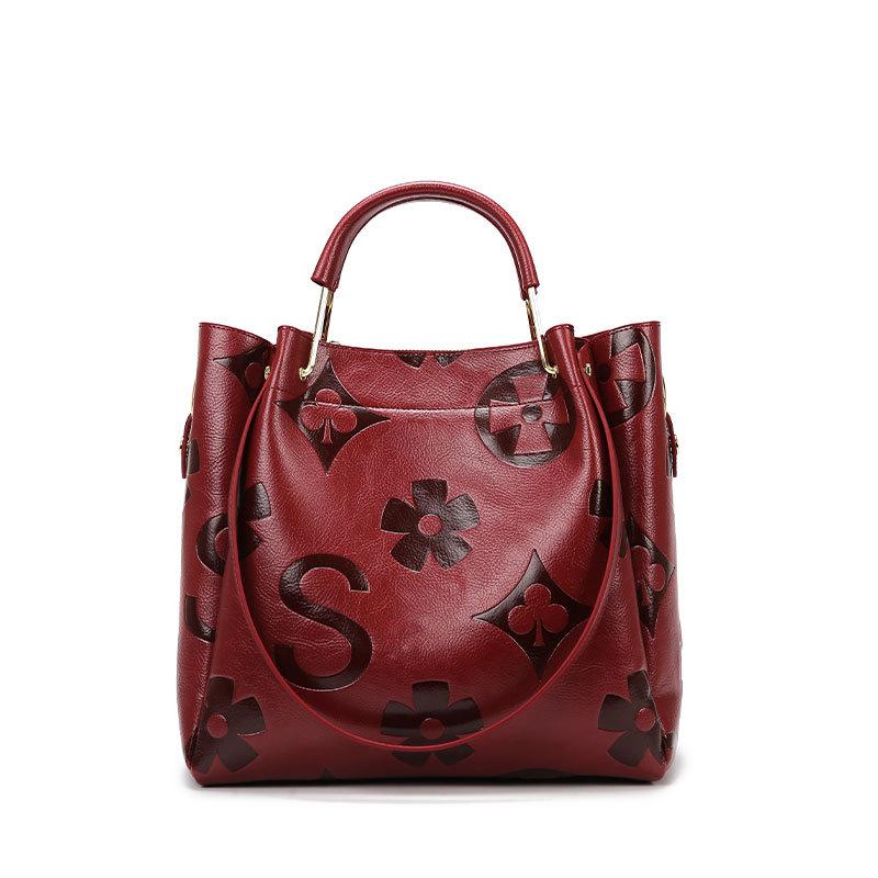 Handbag New Bag Women's High-end Sense Large-capacity Bucket Bag Fashion Embossed Child and Mother Tote Bag