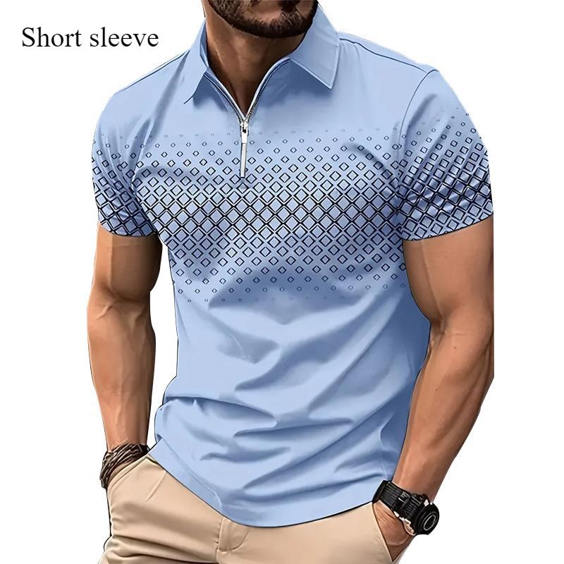 2025 Golf Shirt Fashion Men's Printed Shirt Polo Summer Professional Office Temperament Slim Short Sleeve