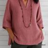 2026 European & American Women's V-Neck, 3/4 Sleeve Cotton Linen Loose Casual Top
