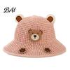 Hollow Woven Summer Hat Cute Animals Straw Sun Hats for Kids, UV Protection Fishing Hat, Wide Cartoon Patch Brim Bucket Breathable Outdoor Beach