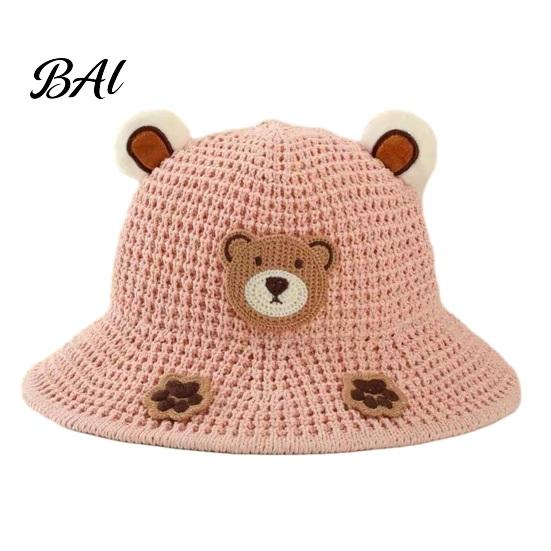 Hollow Woven Summer Hat Cute Animals Straw Sun Hats for Kids, UV Protection Fishing Hat, Wide Cartoon Patch Brim Bucket Breathable Outdoor Beach