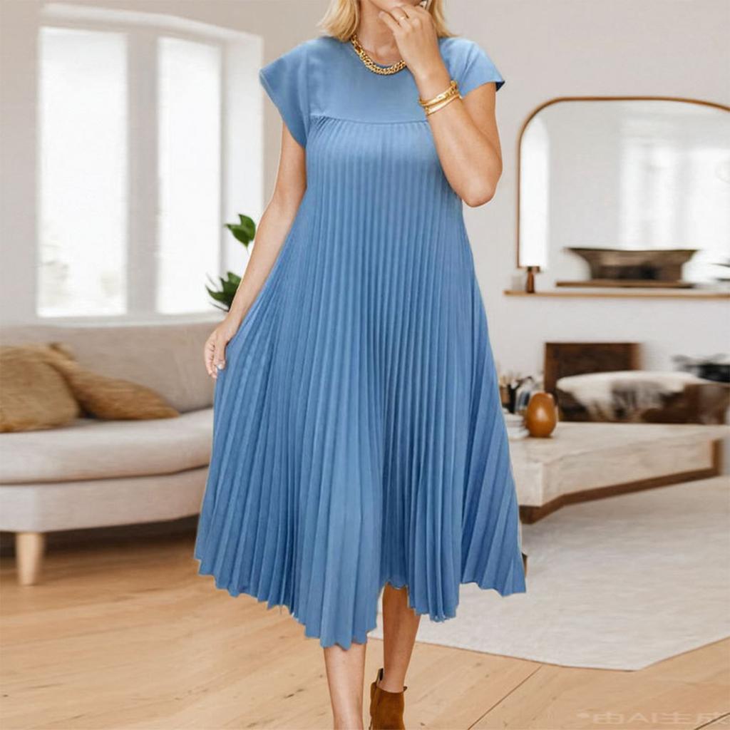 Dress Women's Fashionable Round Neck Sleeveless Pleated Long Dress