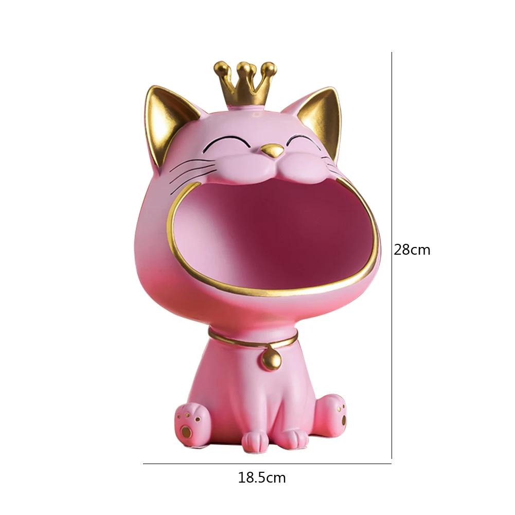 Fortune Crown Gato Boca Grande Bandeja de Armazenamento de Chaves para Hall de Entrada Ornamento Decorativo para Casa Bandeja de Armazenamento de Estatueta de Gato Fofo Para Chave Lanche