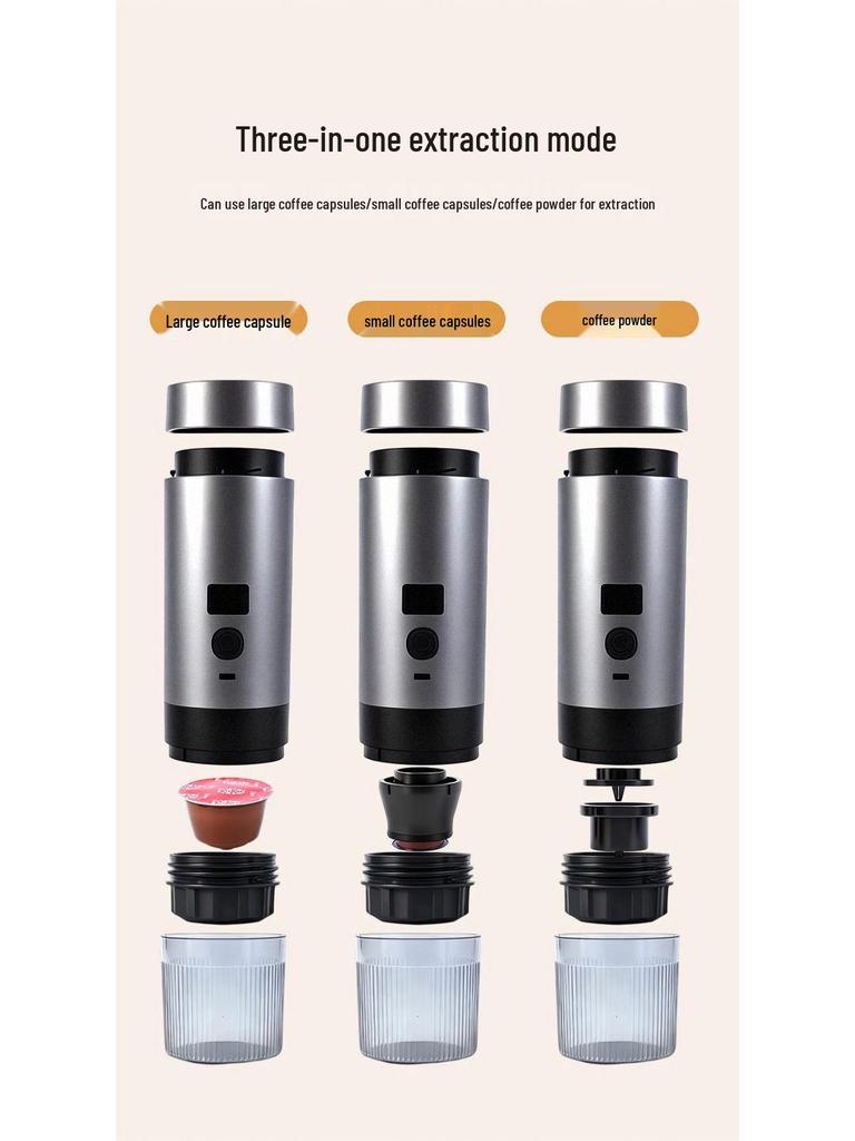 Compact 3-in-1 Portable Capsule Coffee Machine for Home and Car Use