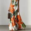 2026 European and American print slim holiday style lazy oversized skirt dress
