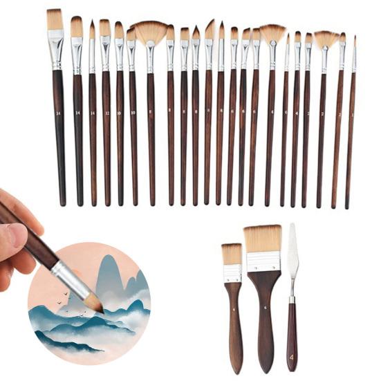 Conjunto de 26 Pincéis de Pintura de Nylon para Aquarela Tinta Acrílica com Pontas Planas Redondas