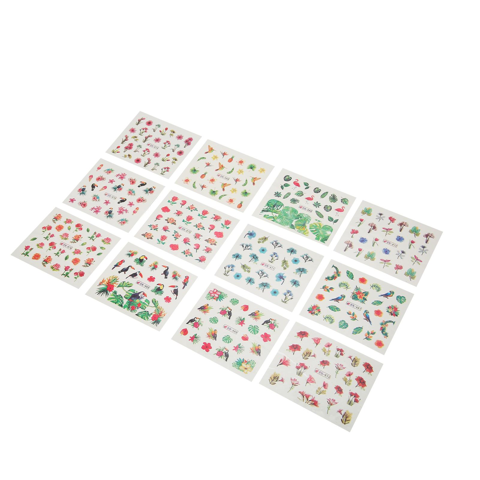 

12 листов наклеек для дизайна ногтей Натуральные растения Листья Цветы Водные наклейки для ногтей для DIY ногтей