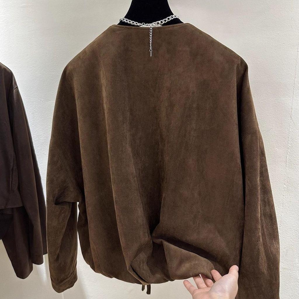 Women's European-Style Faux Suede Baseball Jacket - Petite, Stylish, and Versatile