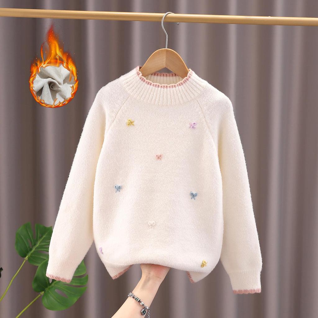2025 Girls' Stylish Butterfly Knit Sweater - Warm Woolen Autumn/Winter Knitwear for Medium/Large Children
