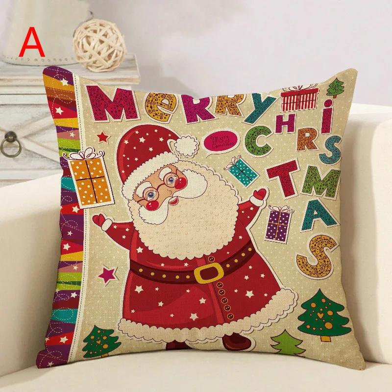 

Santa Linen Pillow Home Furnishing Imitation Linen Pillowcase Car Sofa Cushion Pillow A