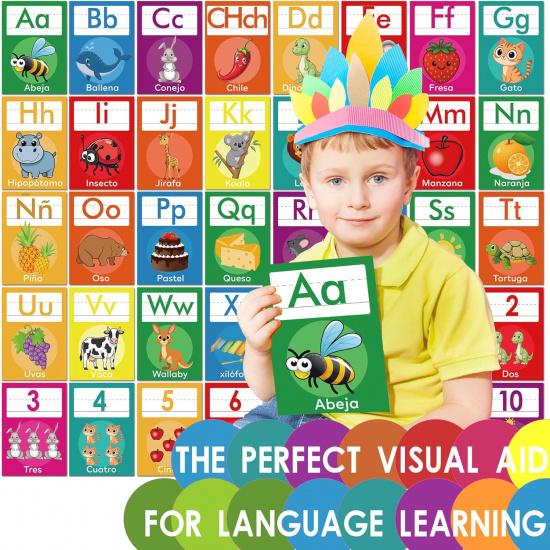 YIYDONG 40 Pcs Spanish Alphabet Line Bulletin Board Set Alphabet for Classroom Wall ABC Spanish Posters for Classroom Decor
