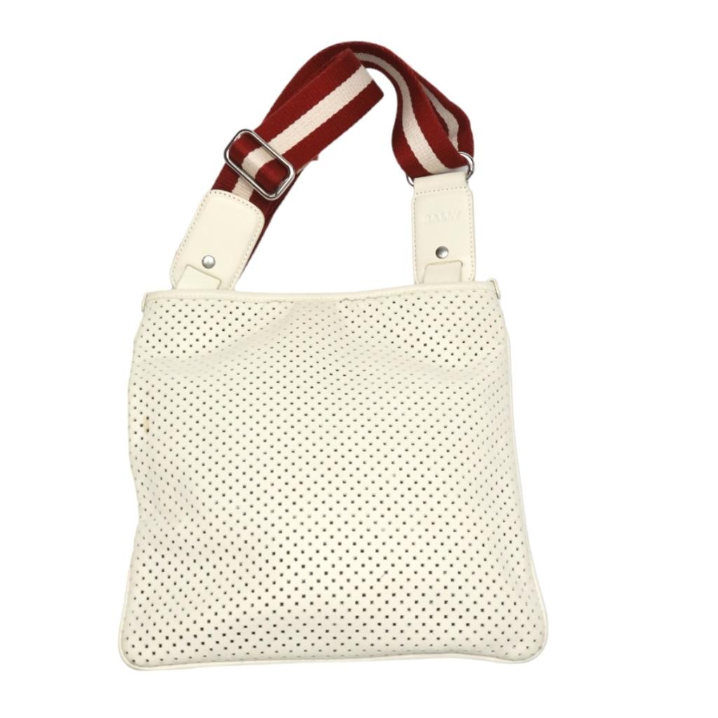 Bally Diagonal Shoulder Belt Shoulder Bag Punching Leather White Women Used