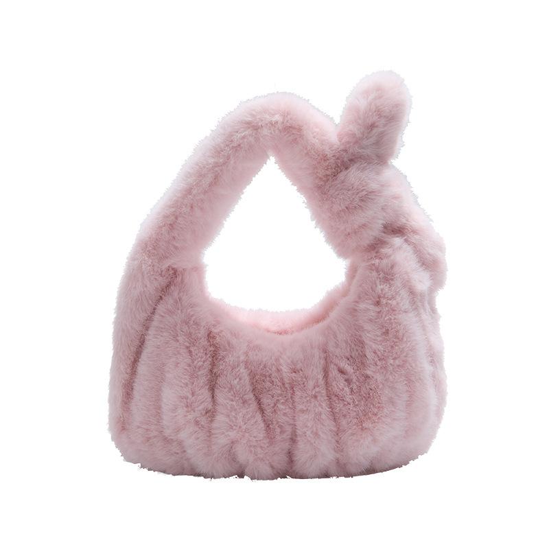 Solid color pleated portable cloud bag autumn and winter fashion new plush bag women's texture handbag