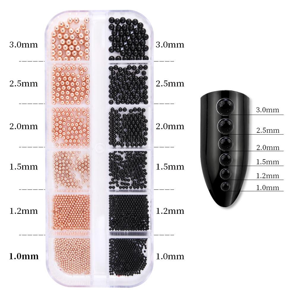 12 Grilă Aur Argint, Nail Art Bile de oțel Bijuterii Mixte Diy Accesorii pentru manichiură Set de decorare a unghiilor