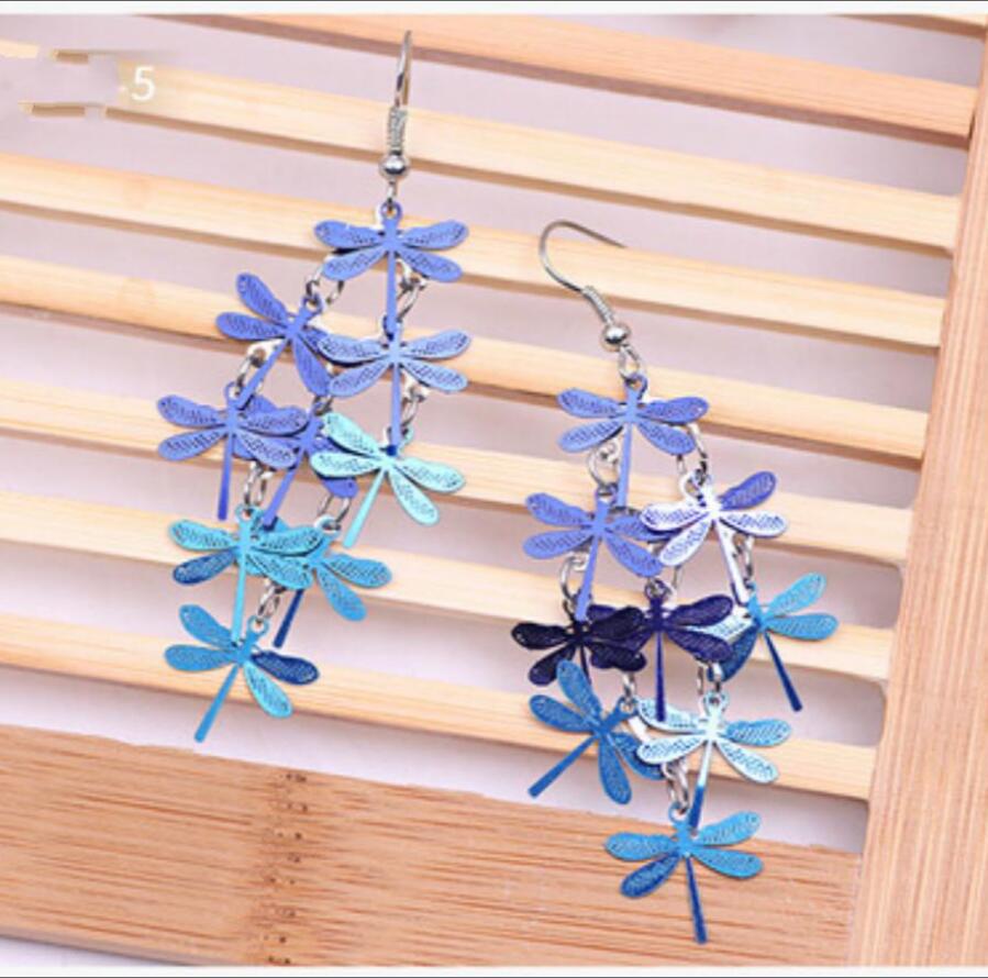 1 Pair Fashion Women Lady Elegant Dragonfly Dangle Ear Stud Earrings