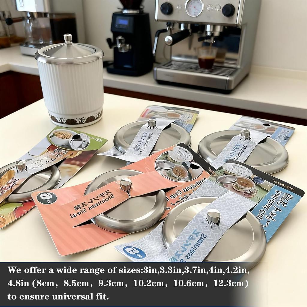 2Pcs Stainless Steel Cup Covers, 4.8Inch Coffee Mug Lid, Metal Tea Cup Cover, Universal Lid for Hot Tea Home Kitchen Camping, 12.M