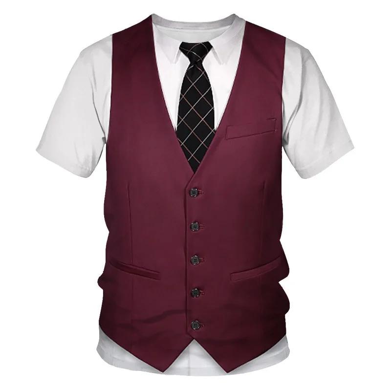 2026 New Summer Fashion Versatile Fashion Funny Fake Suit 3D T Shirt Tuxedo Bow Tie 3D Printed T-shirts Men Summer Streetwear