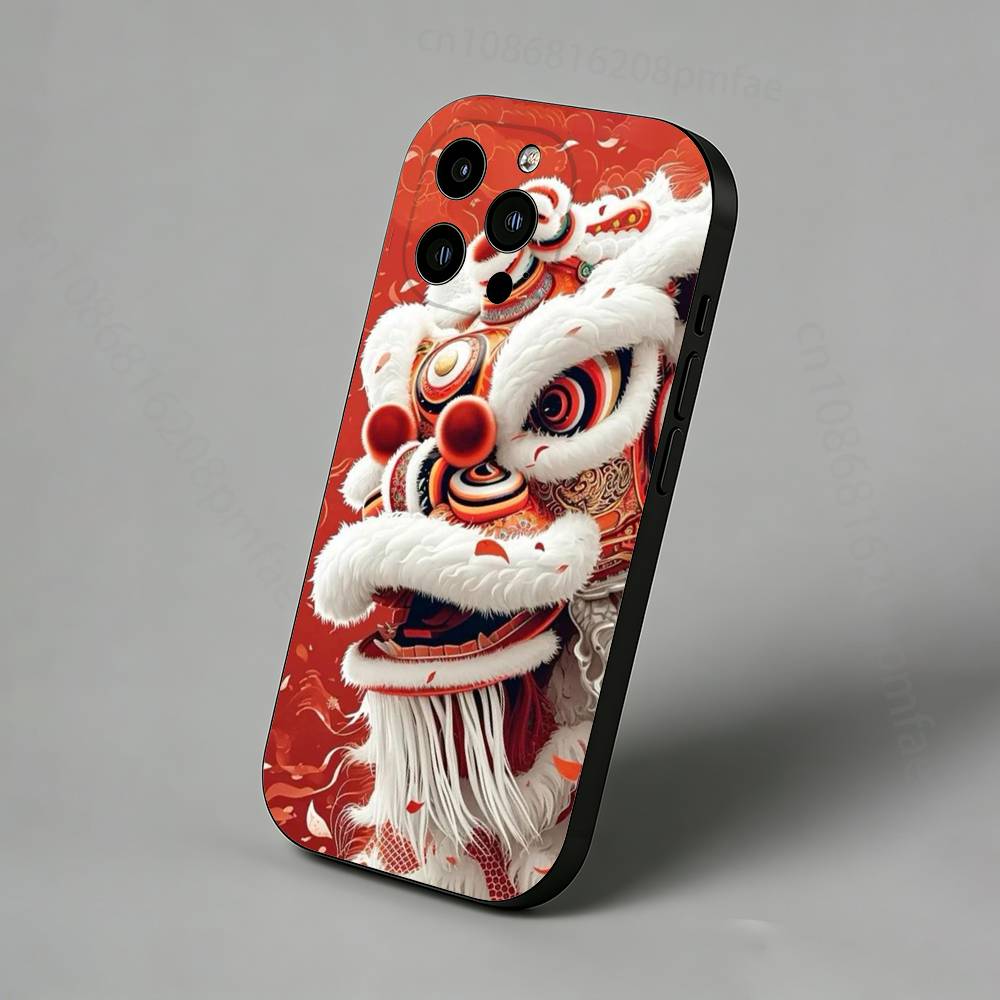 

Chinese Lion Dance Slim Back Phone Case for iPhone 16,15,14,13,12,11 Pro,Max,Plus,X,XS,XR,SE,Mini Protective Cover iPhone13mini