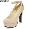 Ankle Strap Platform Women's High Heels Shoe Sexy Luxury Silver Black Gold Heels Pumps Fashion Office Party Wedding Shoes Female